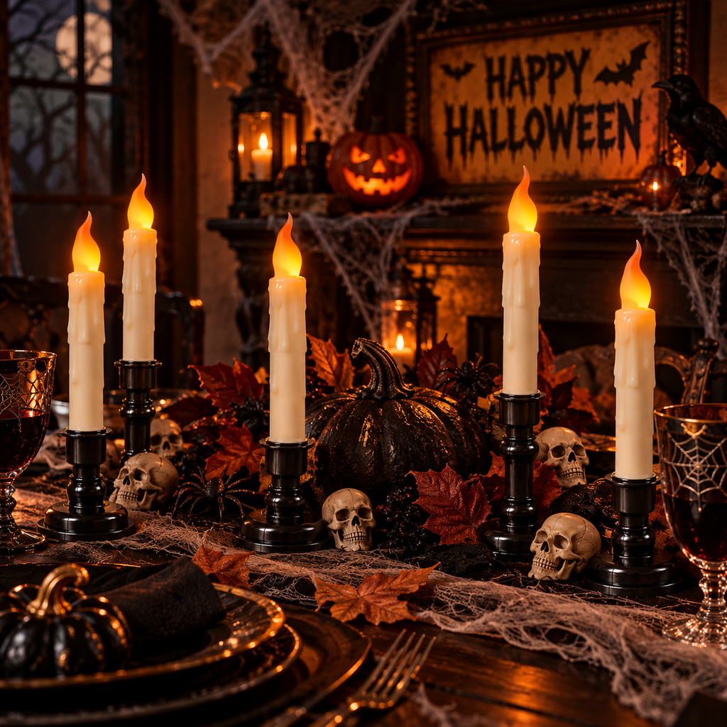 Gothic LED Taper Candles – 6 Piece Set