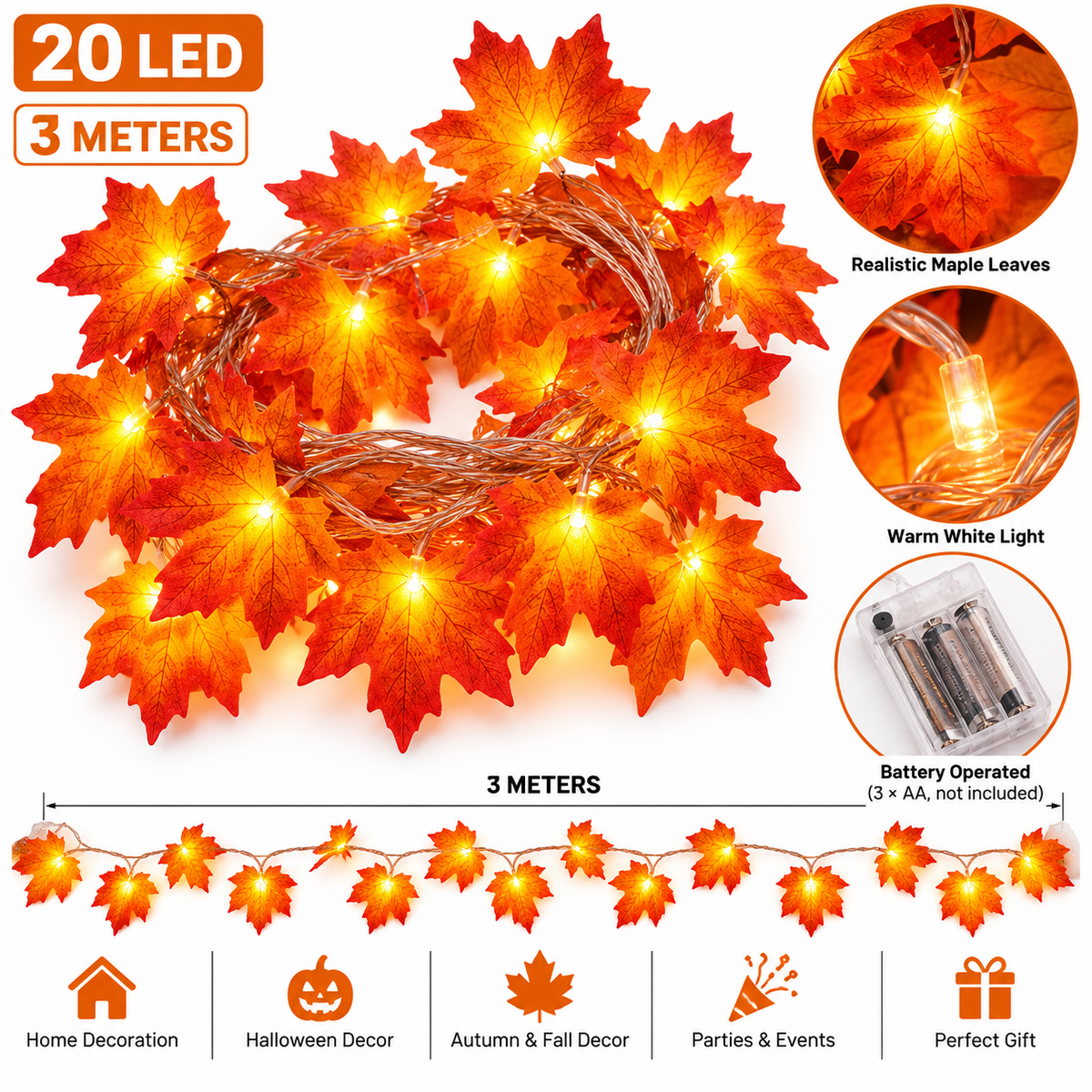 Halloween Maple Leaf String Lights