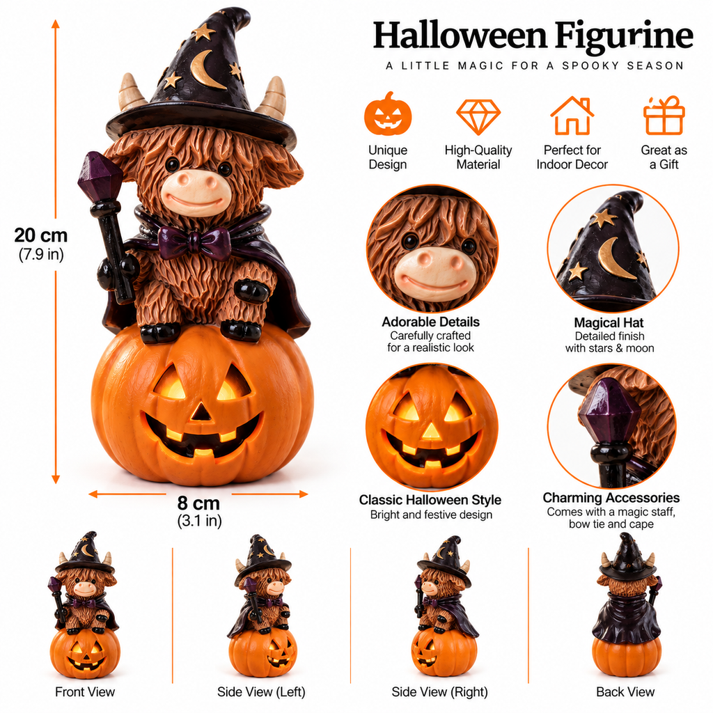 Witchy Highland Cow Halloween Figurine