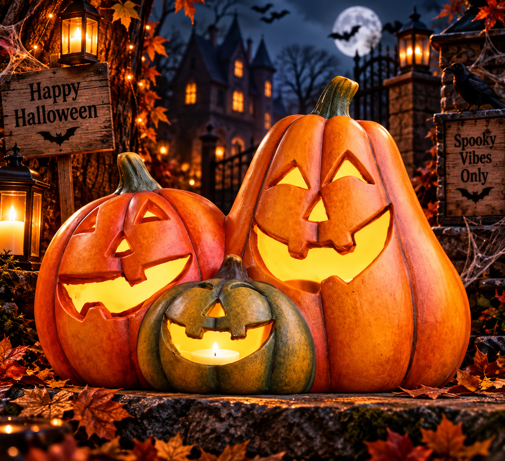 Glowing Halloween Pumpkin Trio