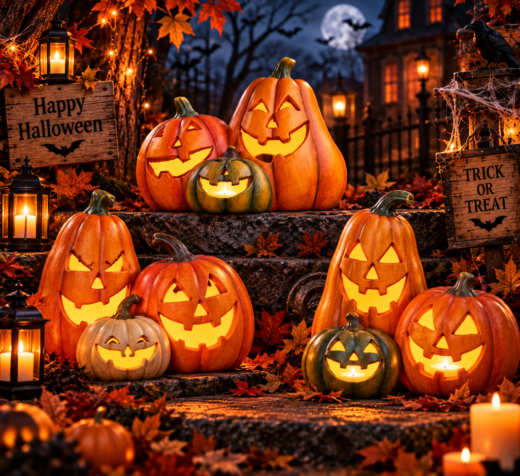 Glowing Halloween Pumpkin Trio