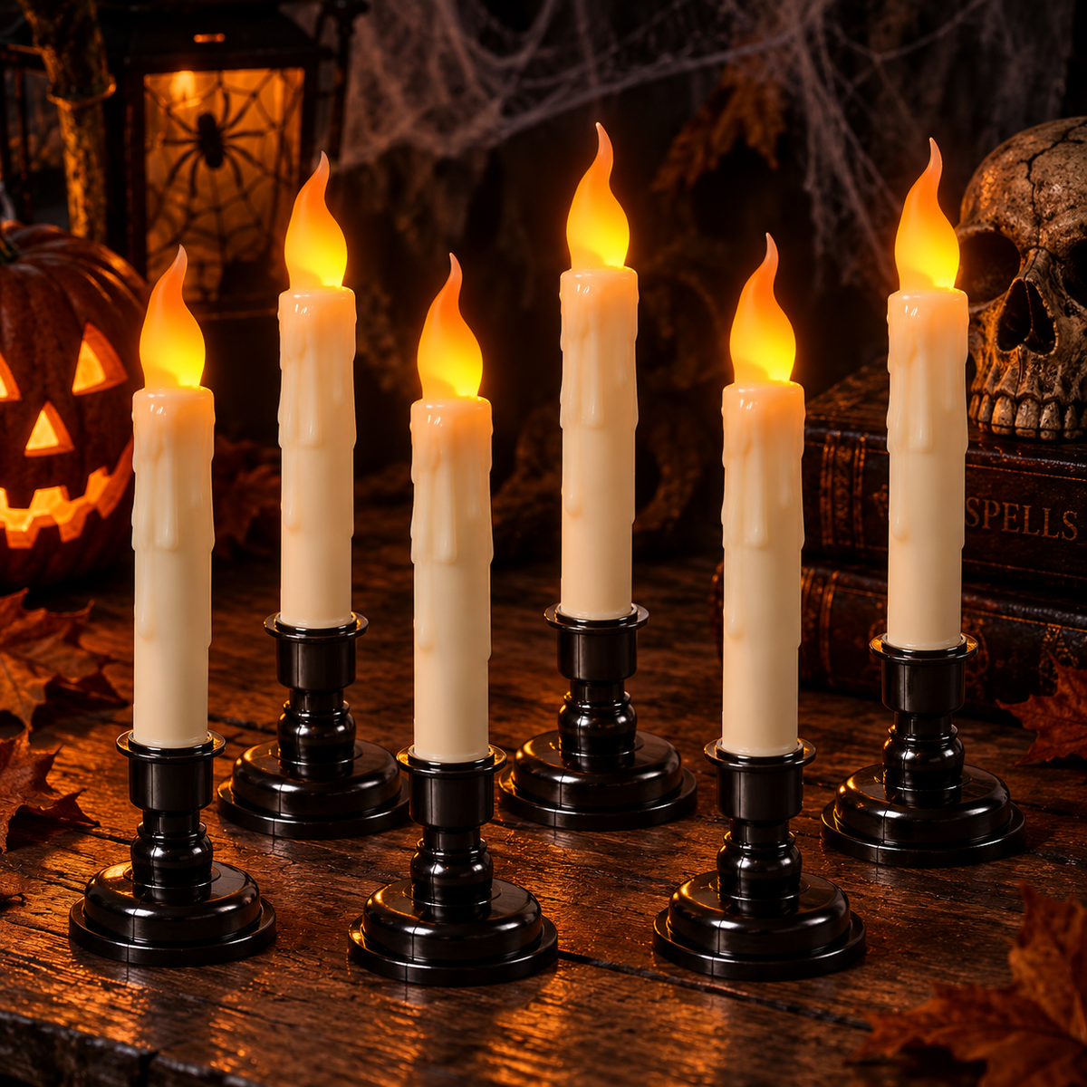 Gothic LED Taper Candles – 6 Piece Set